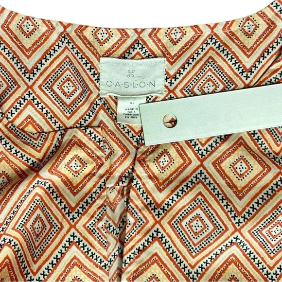 CASLON Blue/Orange Dress sz XL Draw String Waist Sleeveless Lined Boho Print - Picture 6 of 9